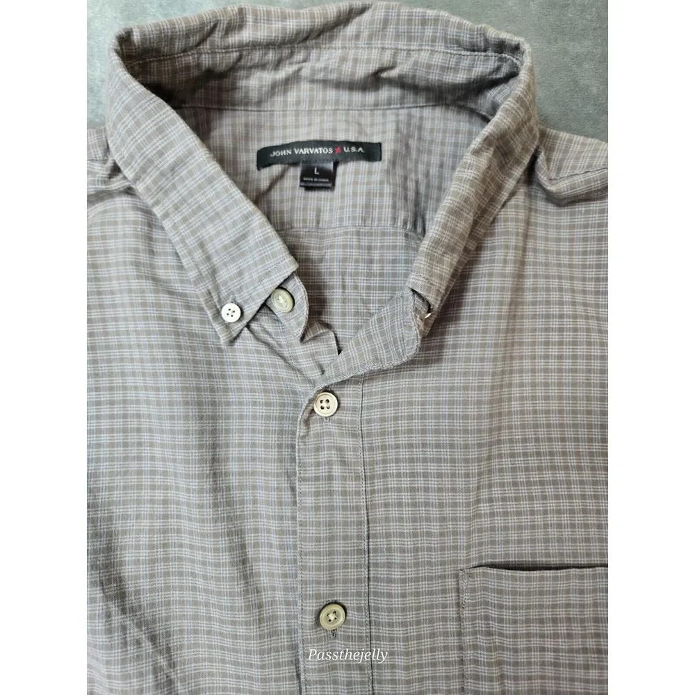 John Varvatos‎ Shirt Mens Large Window Check Star USA Comfort Cotton Dress